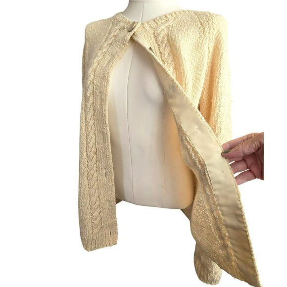 Vintage Beige Wool? Button-Up Cardigan Sweater Handmade? HS157 - Picture 8 of 8